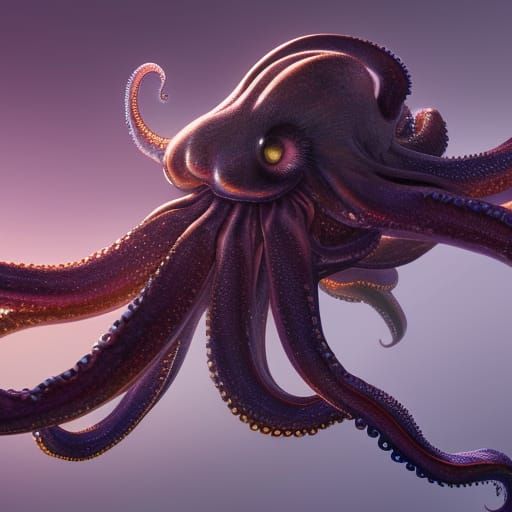 Fantastical Octopus with Hair, Detailed Digital Art