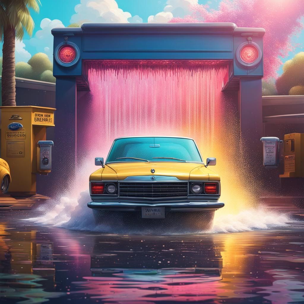 Hyperrealistic Car Wash in an Alternate Universe