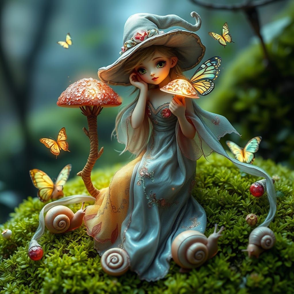 Forest Witch with Mushroom, Ethereal Fantasy Art