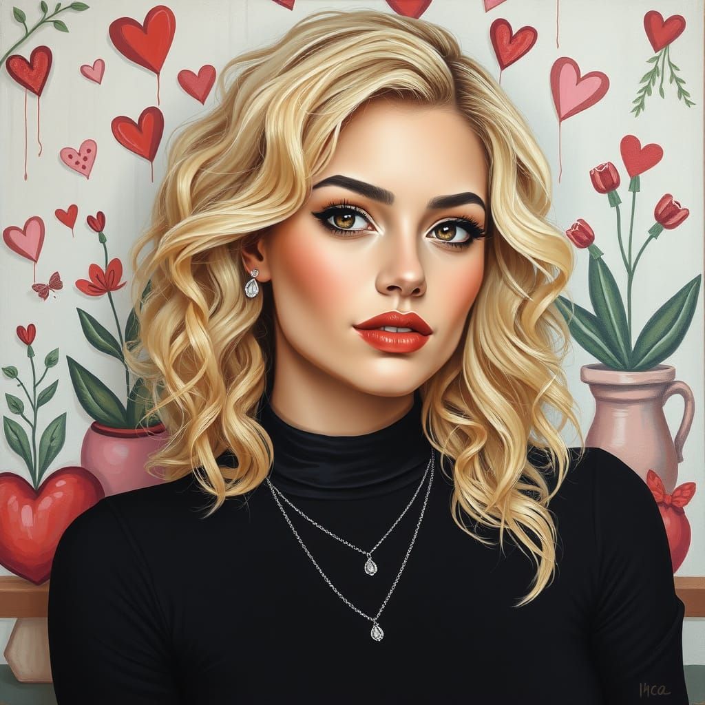 Charming Oil Painting: Blonde Woman with Silver Necklaces