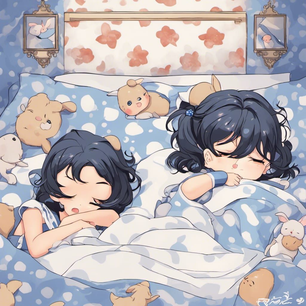 Chibi Sailor Mercury Sleeping with Rabbits, Anime Style