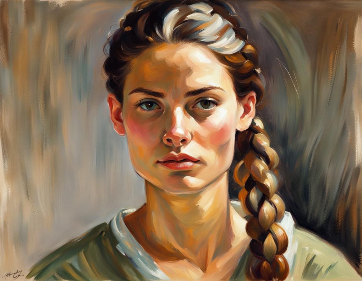 Impressionistic Portrait of Woman with Long Braid