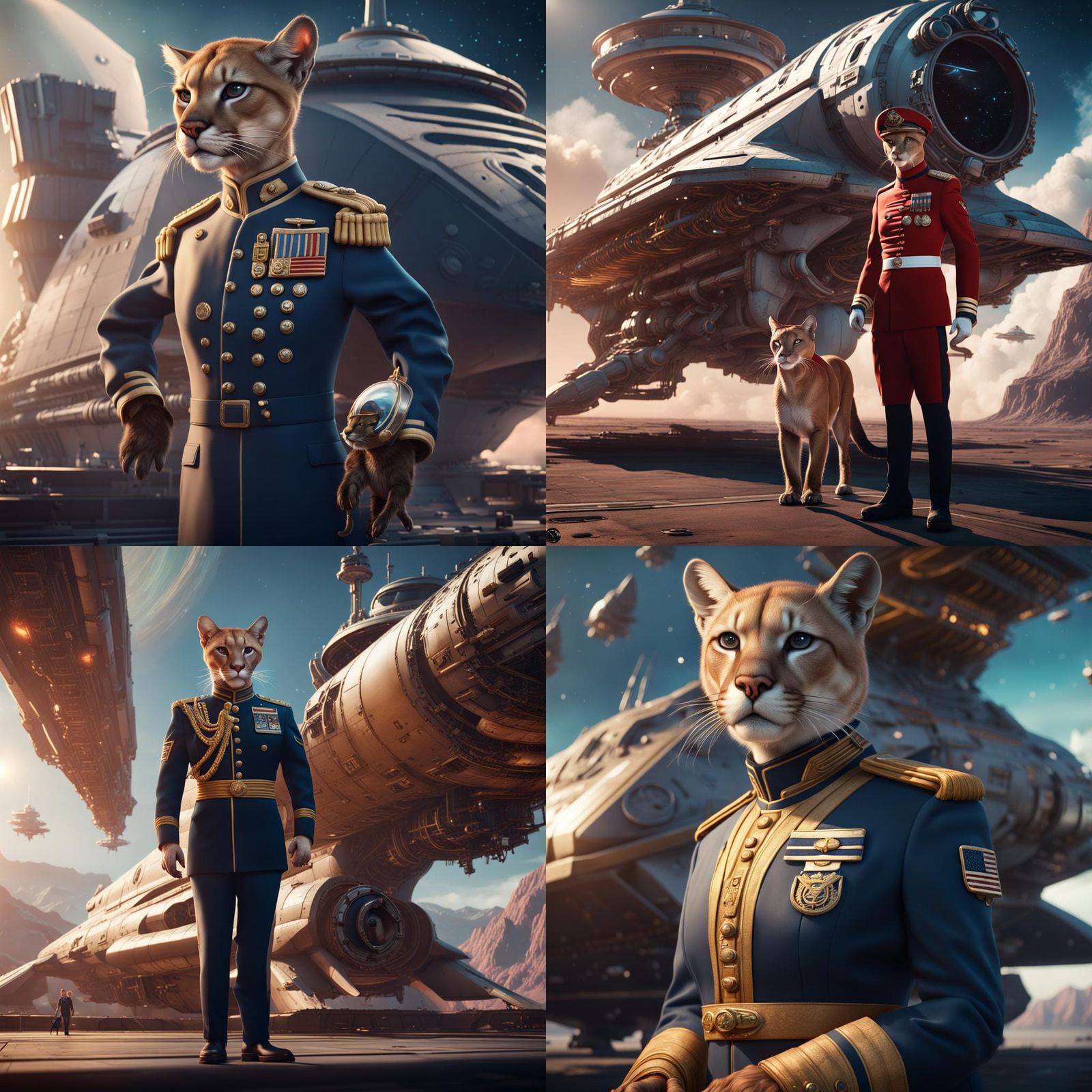 Anthro Cougar Admiral in Space, Detailed Matte Painting