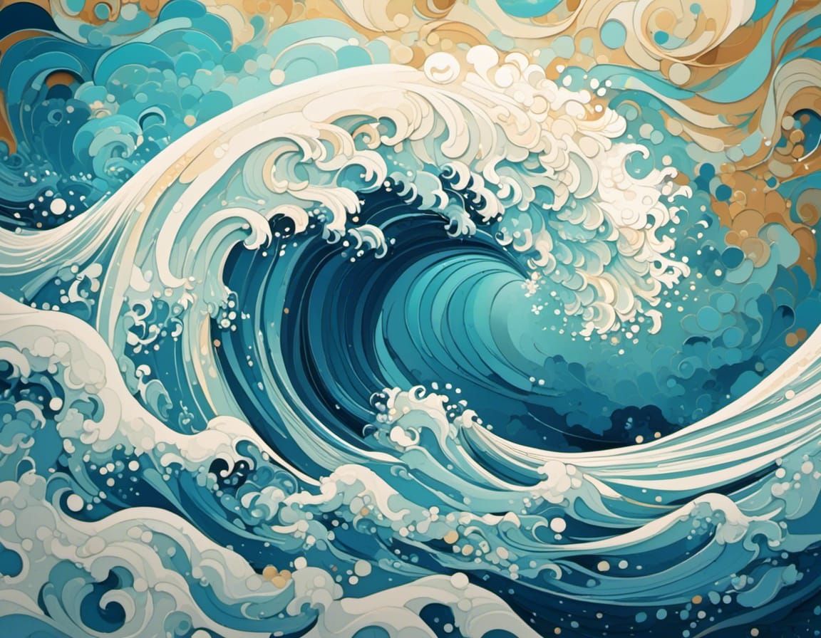 Simple Wave Illustration in Geometric Fauvism Style