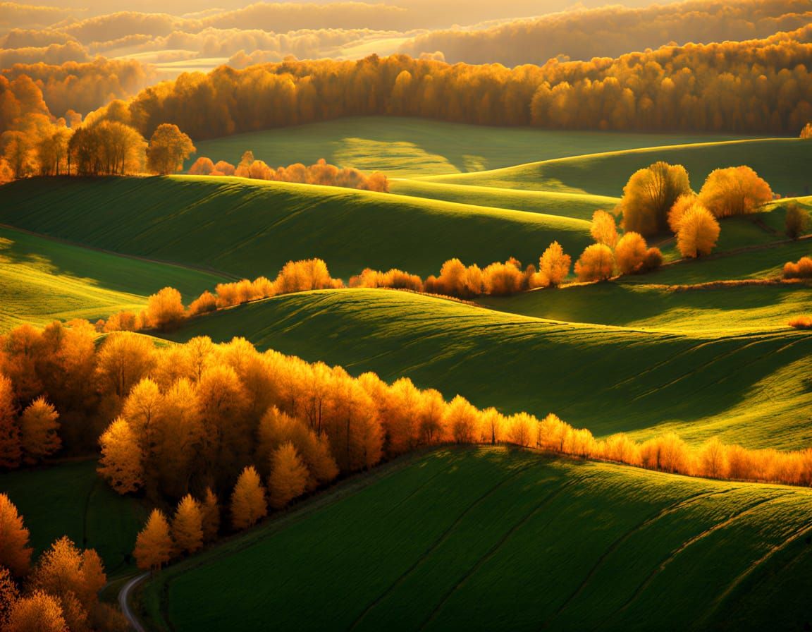 Golden Autumn Vineyards Panorama in Hyper-Realistic Style