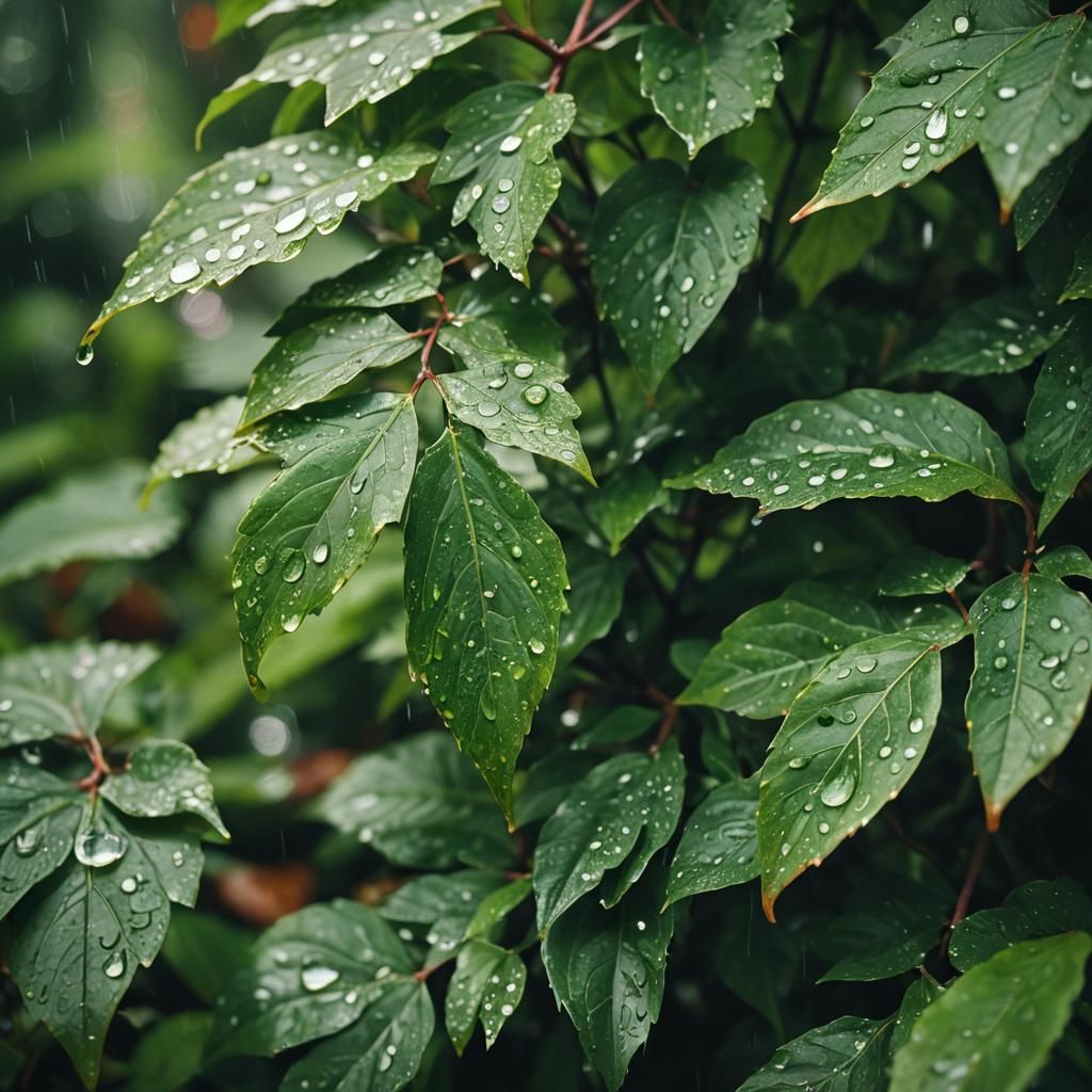 Raindrops on Green Leaves: A Cinematic Macro Shot