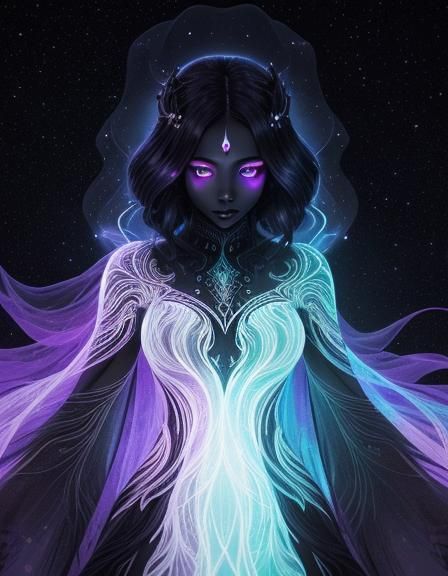 Ethereal Faceless Goddess in Ink Action Painting