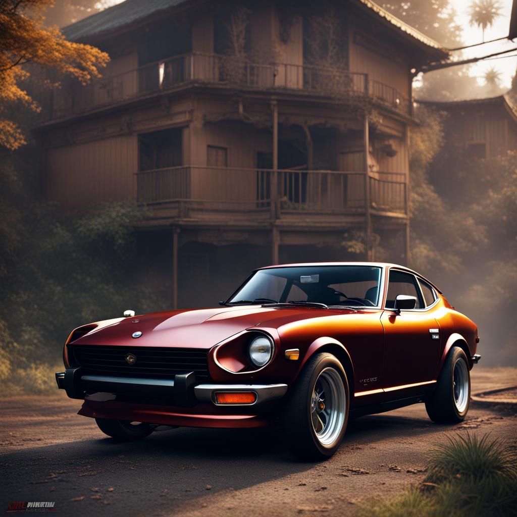 Detailed Matte Painting of a 1970 Datsun 240Z