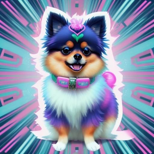 Pomeranian Dog with Vaporwave Aesthetic