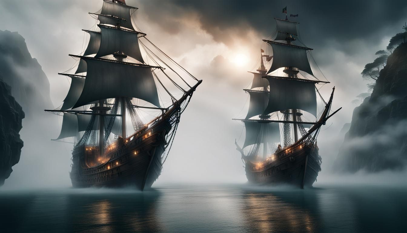 Epic Pirate Ship Emerges from Fog