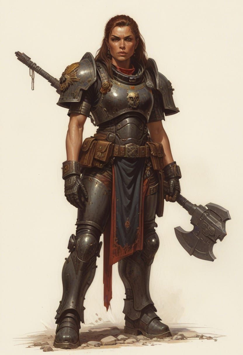 Female Space Marine in Power Armor, Fantasy Illustration