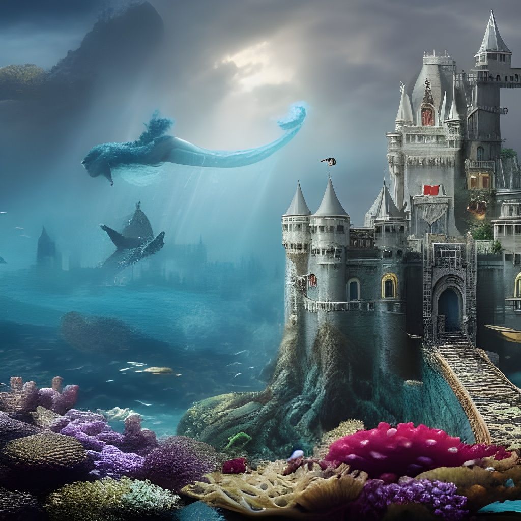 Underwater Mermaid City with Castle: Digital Matte Painting