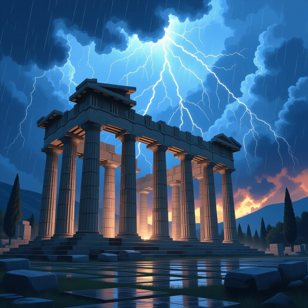 Stormy Sky Over Ancient Temple of Olympia