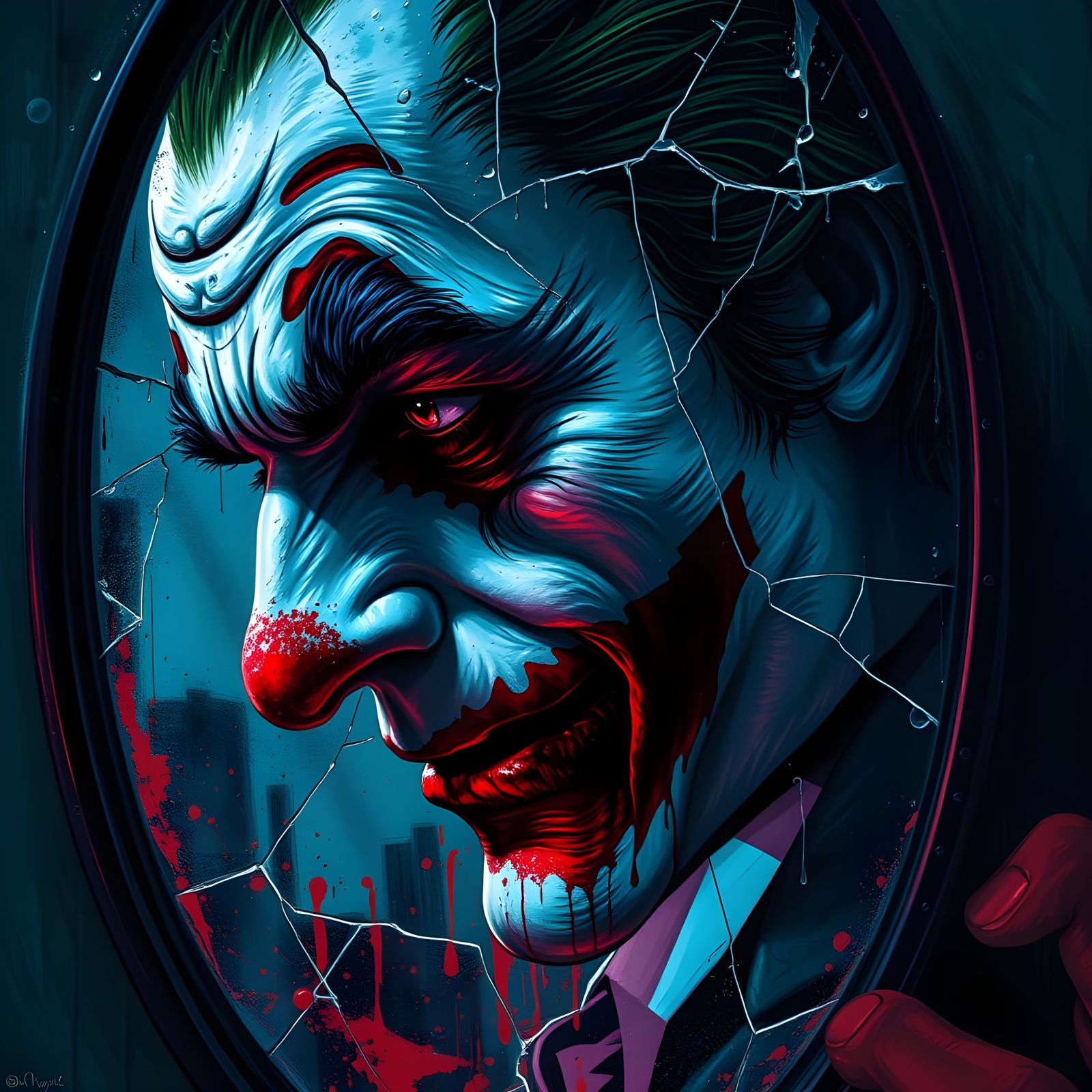 Joker's Reflection: Hyperrealistic Portrait in Splash Art St...