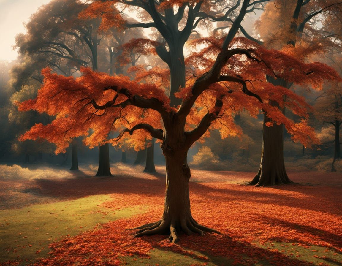 Ancient Oak in Autumn Forest: Cinematic Concept Art