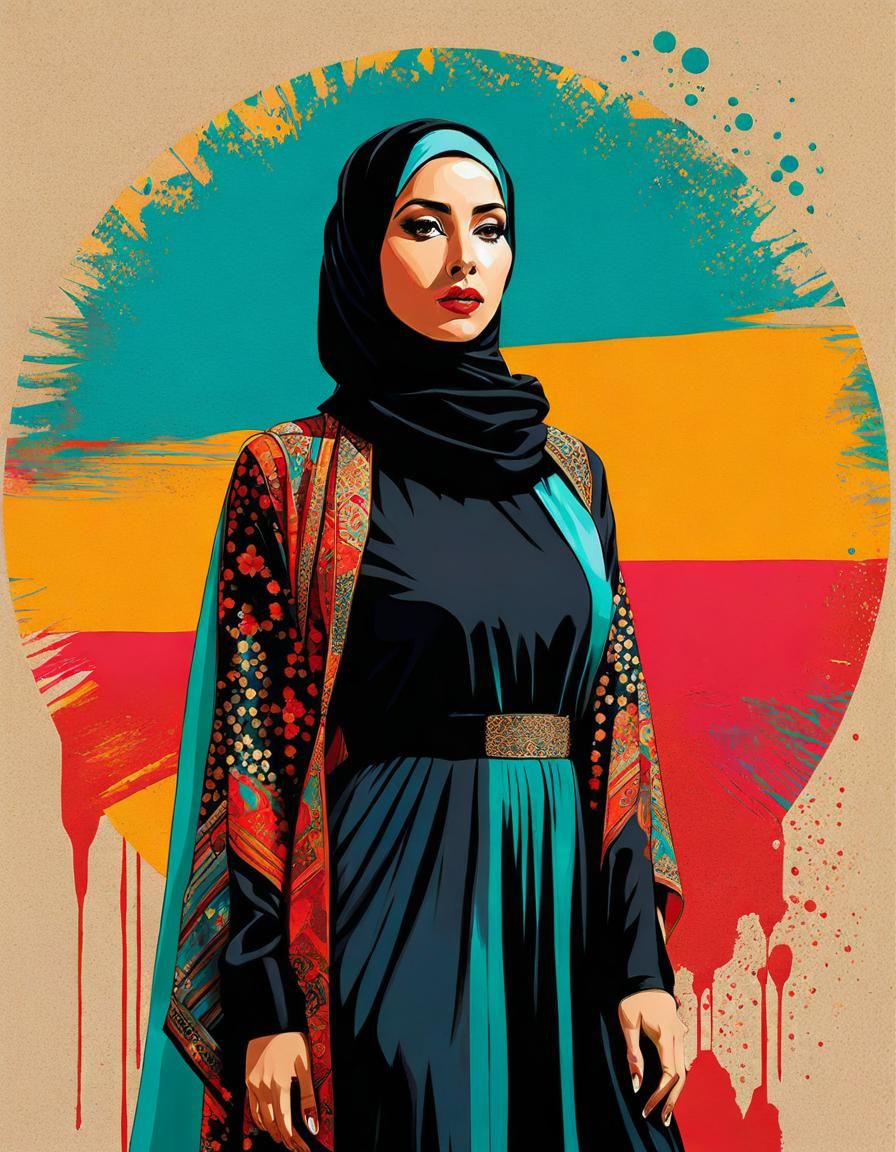 Modern Hijabi Woman Portrait in Pop Art Style