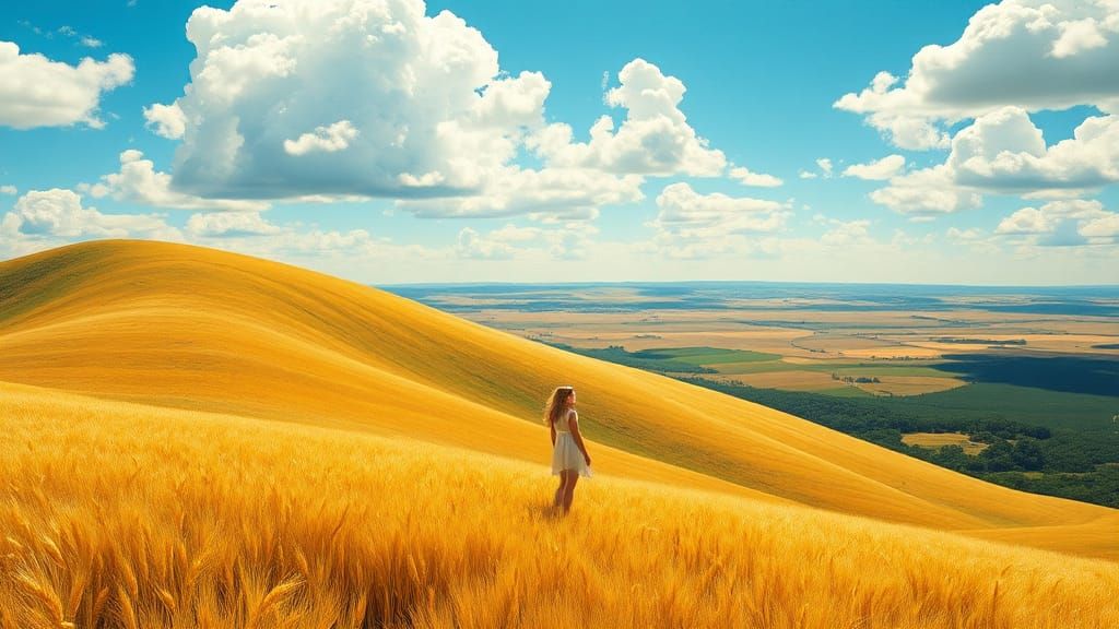 Sweeping Golden Wheat Fields Impressionistic Landscape