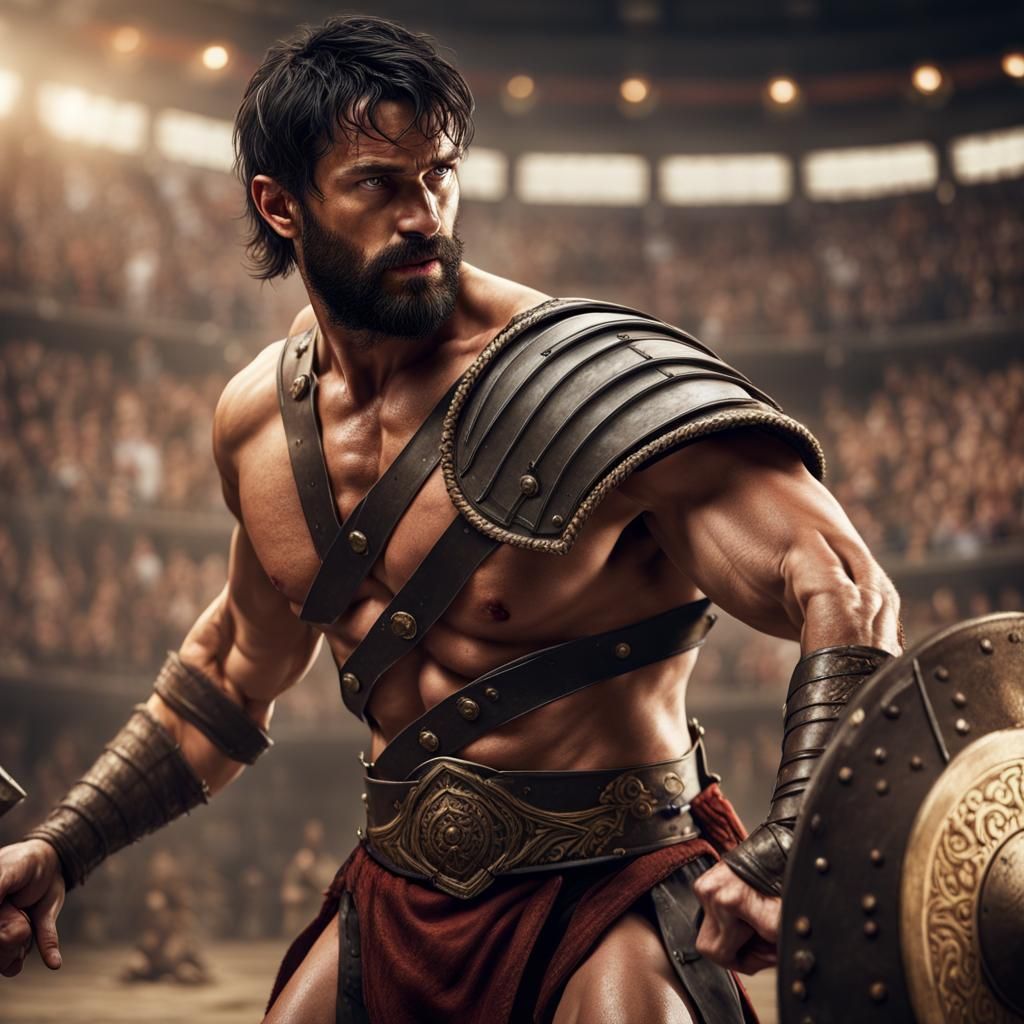 Muscular Gladiator in Arena Fight