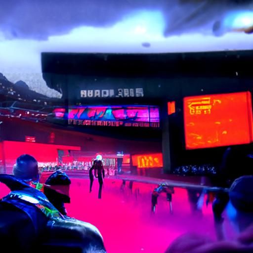 Cyberpunk Stadium in Neon Cityscape