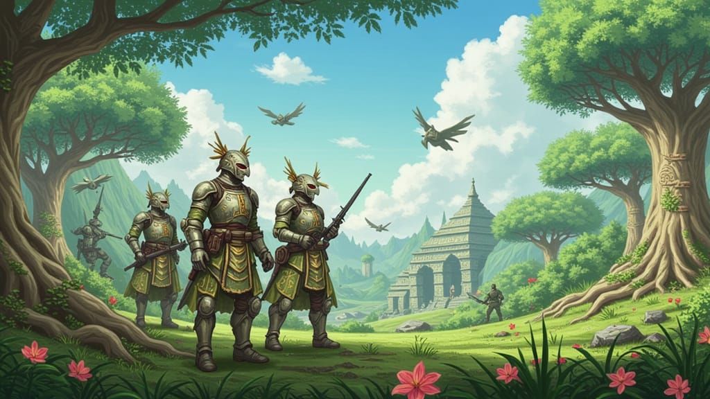 Soldiers in an Idyllic, Dreamlike Setting