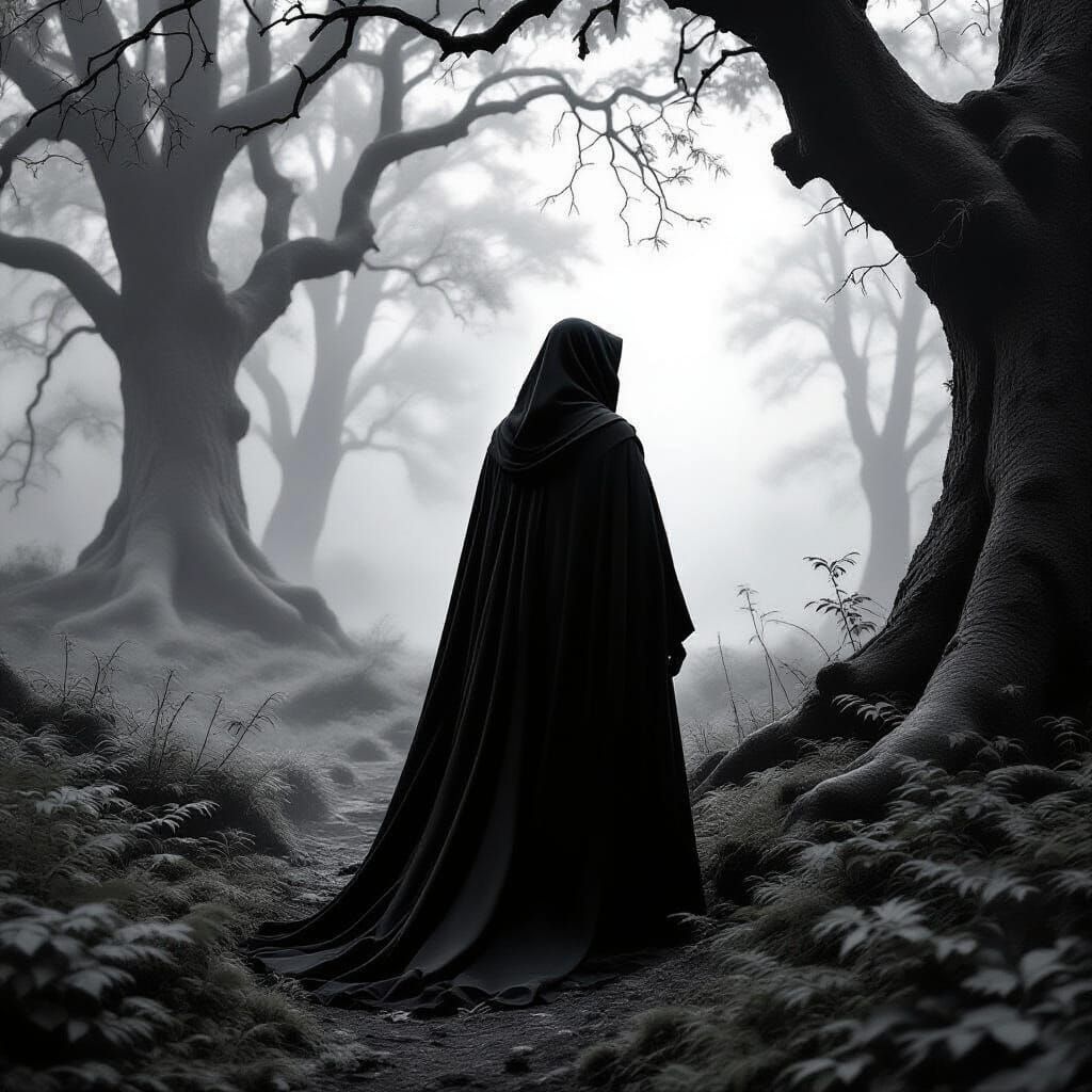 Misty Forest: Person Listening to Earth, Photorealistic Styl...