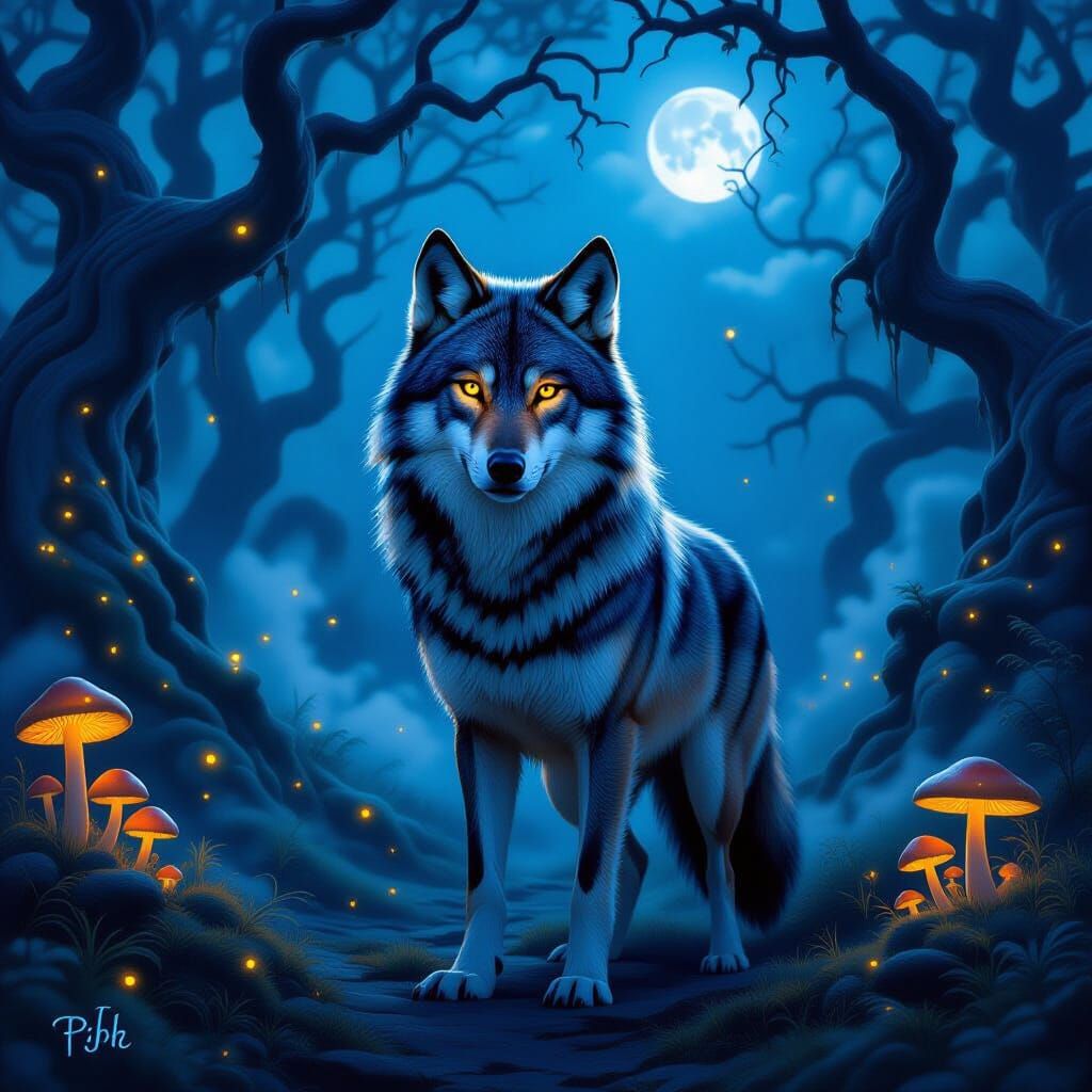 Surreal Wolf-Duck Creature in Enchanted Forest