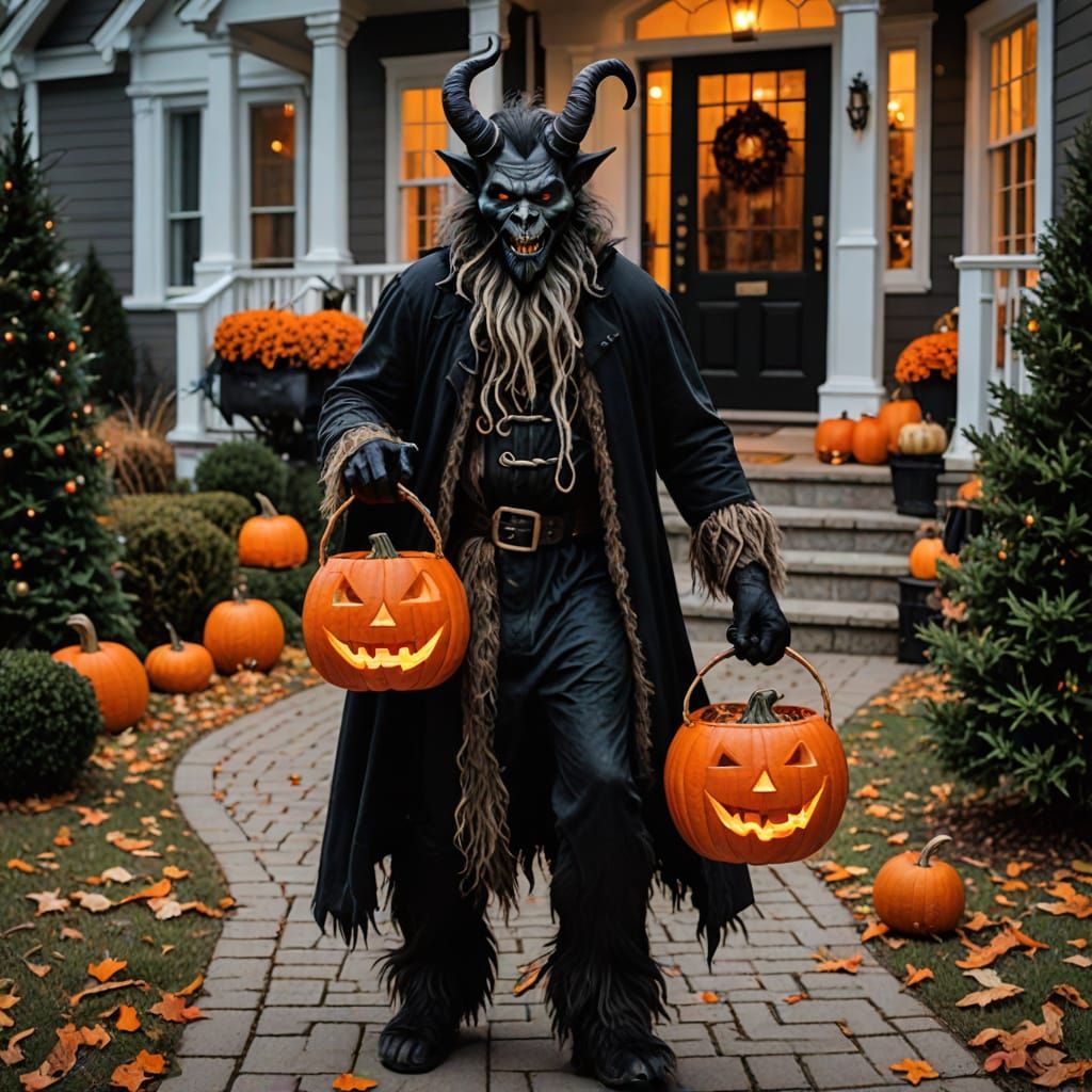 Krampus Trick Or Treating With Children