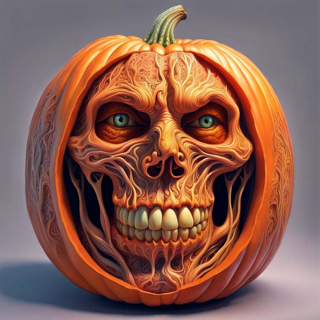 Psychedelic Pumpkin Portrait in Detailed Digital Painting