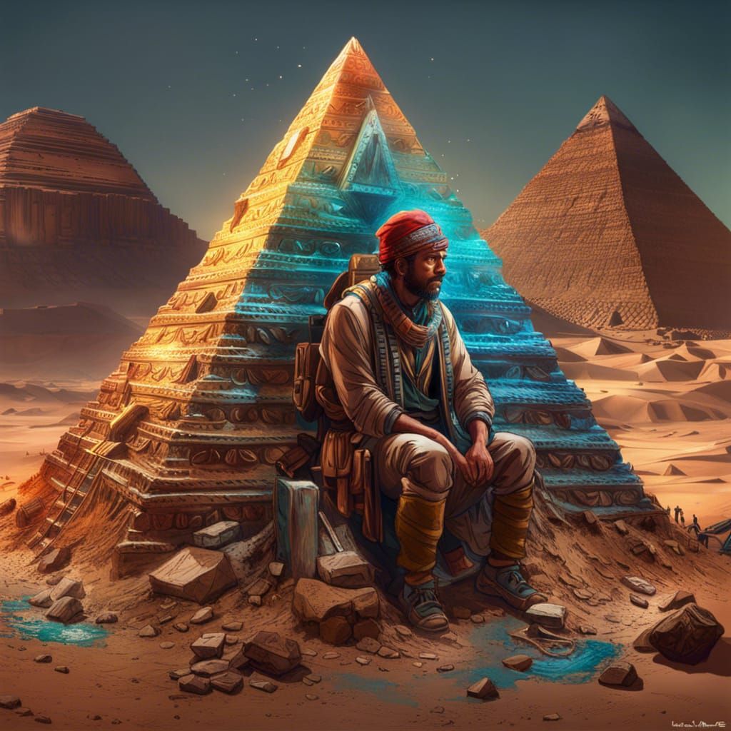 Pyramid Archaeologist in 3D Digital Art Style