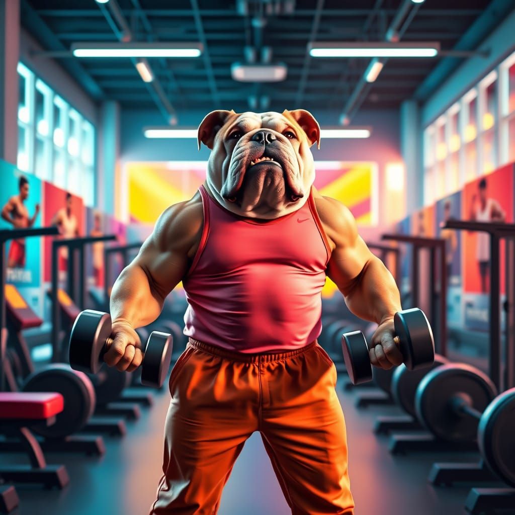 Muscular Bulldog Inspires Fitness in State-of-the-Art Gym