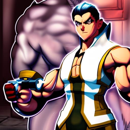 Bodybuilder as Video Game Character in 2D Cel Shading