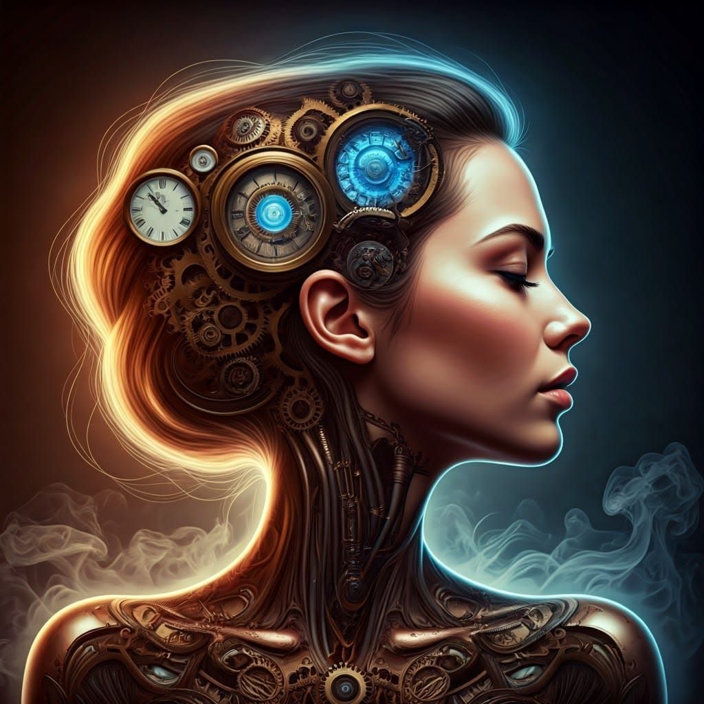 Elegant Steampunk Goddess with Intricate Brass Mechanisms