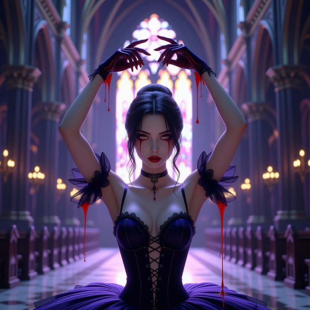 Gothic Ballerina with Blood Dripping, Dark Fantasy Art