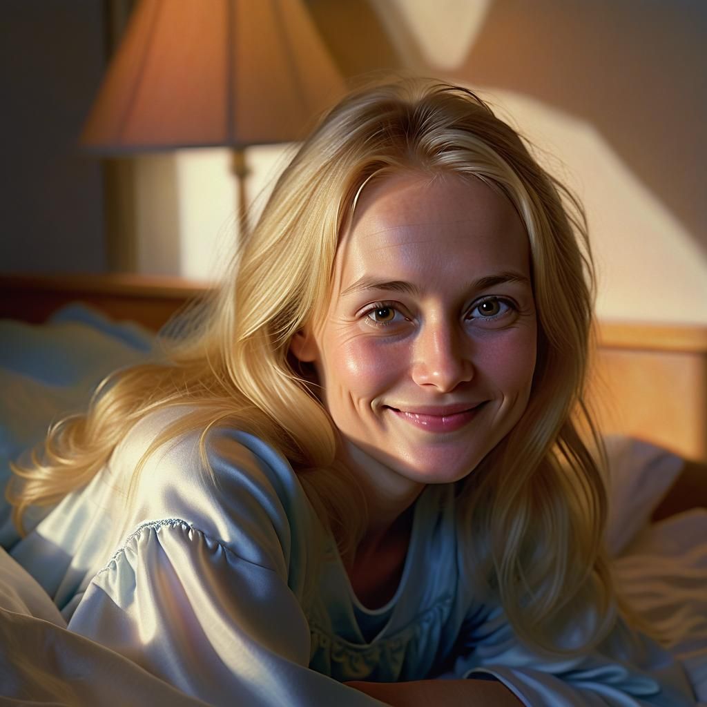 Radiant Woman in Bed: Chiaroscuro Oil Painting