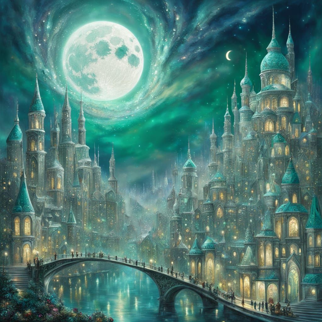 Ethereal Teal City on Silver Moon