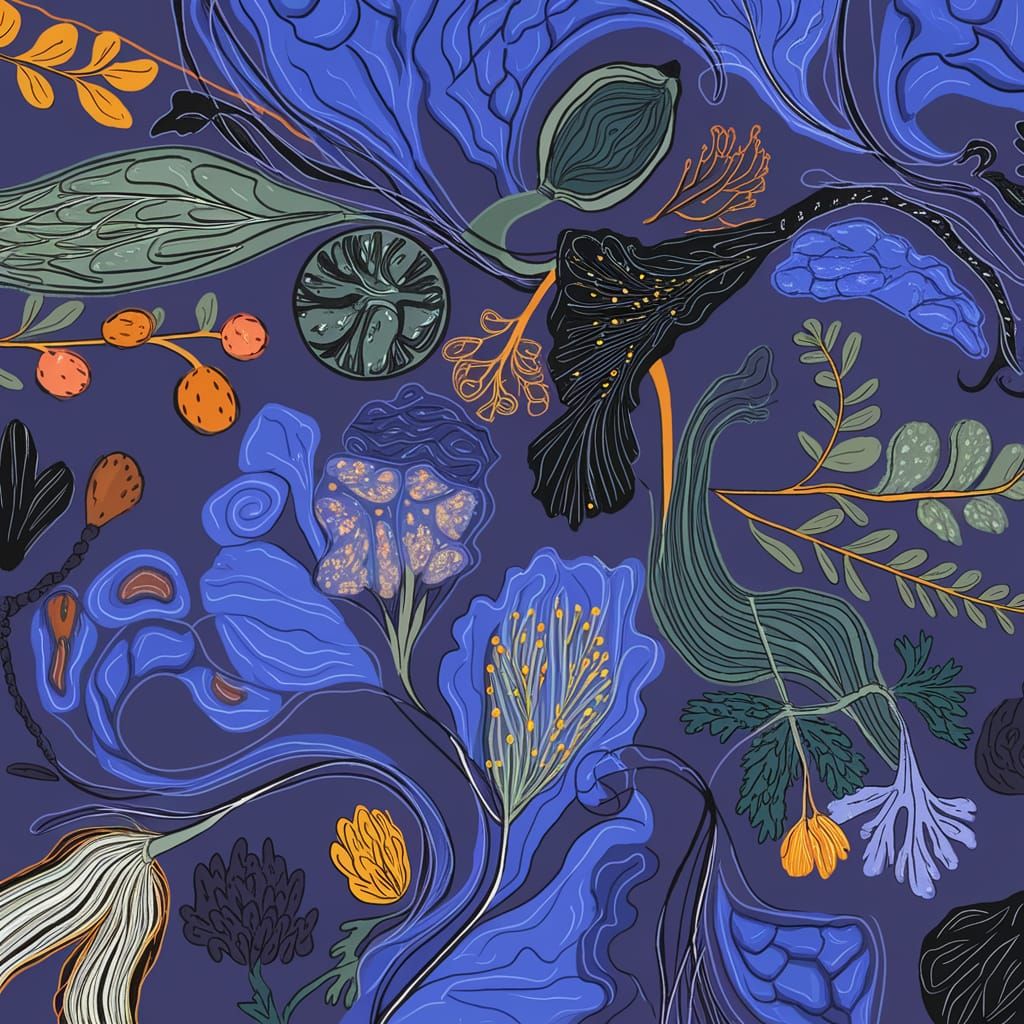 Abstract Indigo Texture in Gloomy Satin Style