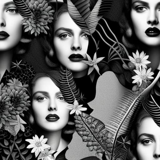 Dramatic Retro Women and Floral Collage in Bauhaus Style