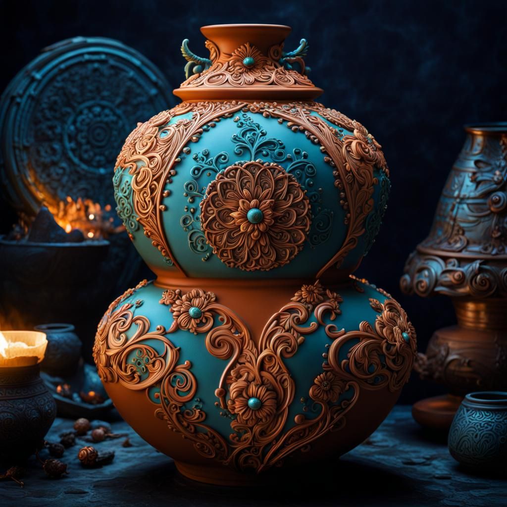 Enchanted Glowing Clay Pottery with Fireflies