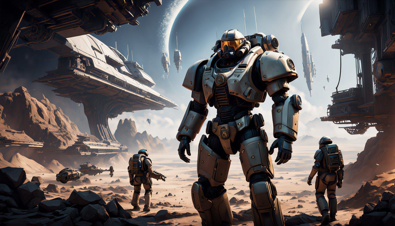 Majestic Spaceport on a Distant Planet in Cyberpunk Style