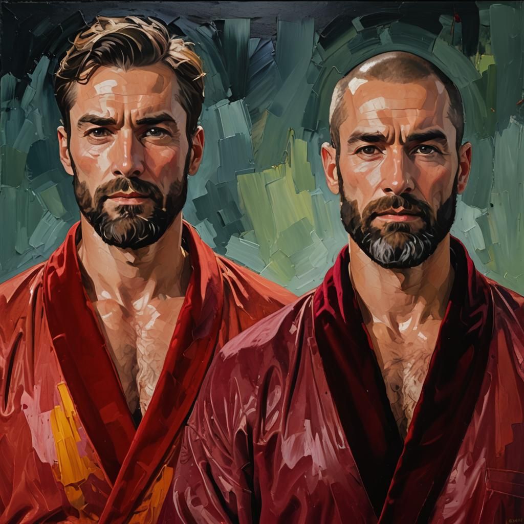 Neo-Expressionist Portrait of Two Men in Red Robes