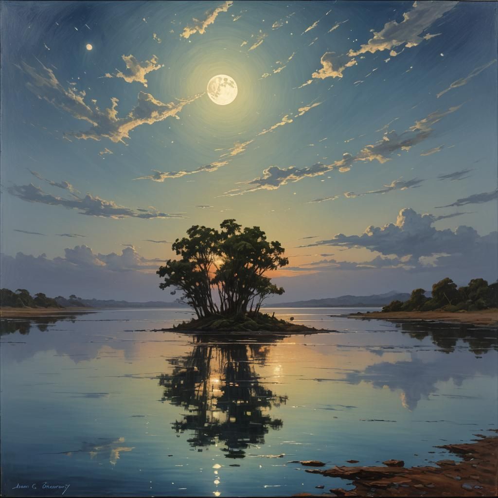 Moon Reflection in Water as Oil Painting