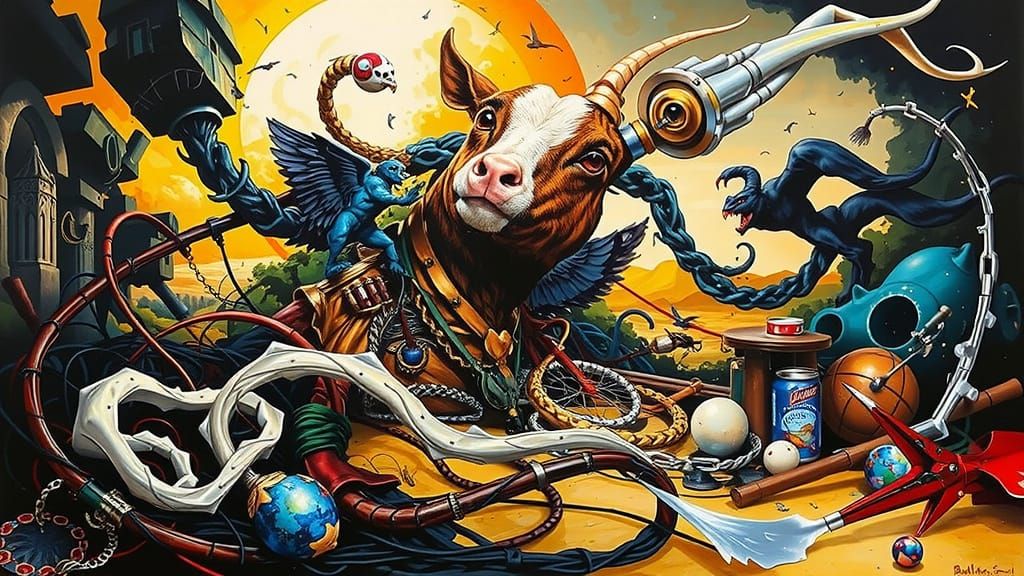 Surreal Hybrid Beast in Klimt-inspired Style