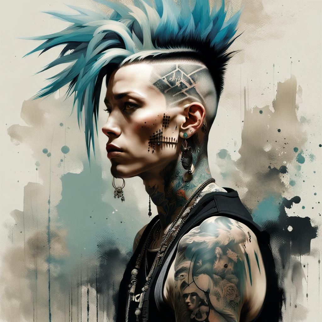 Punk Portrait with Mohawk in Detailed Style