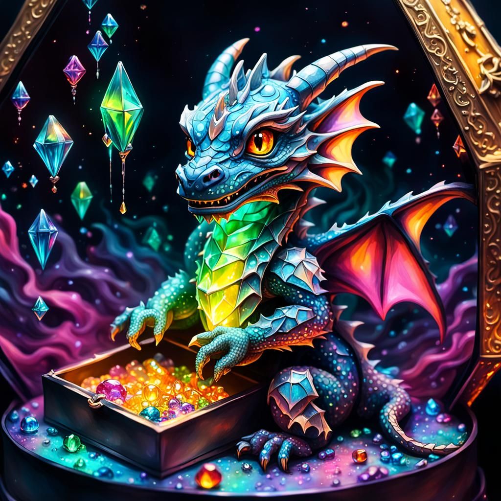 Vibrant Graffiti Dragon in a Diamond Jewelry Box