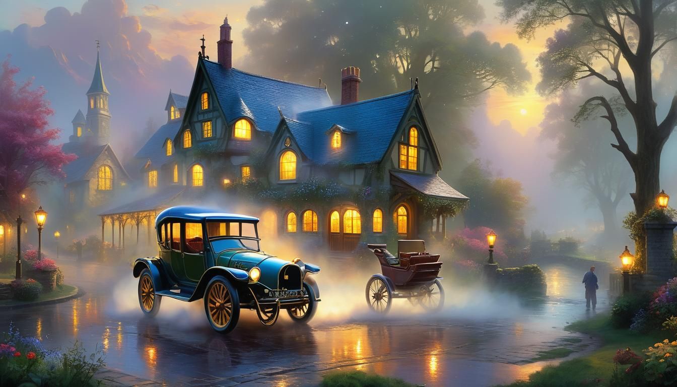 Ethereal Fantasy Car at Golden Hour