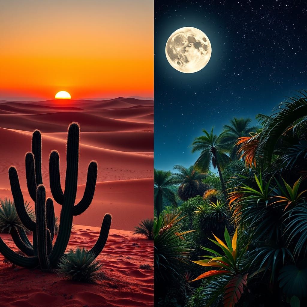 Sahara Sunset Meets Moonlit Jungle