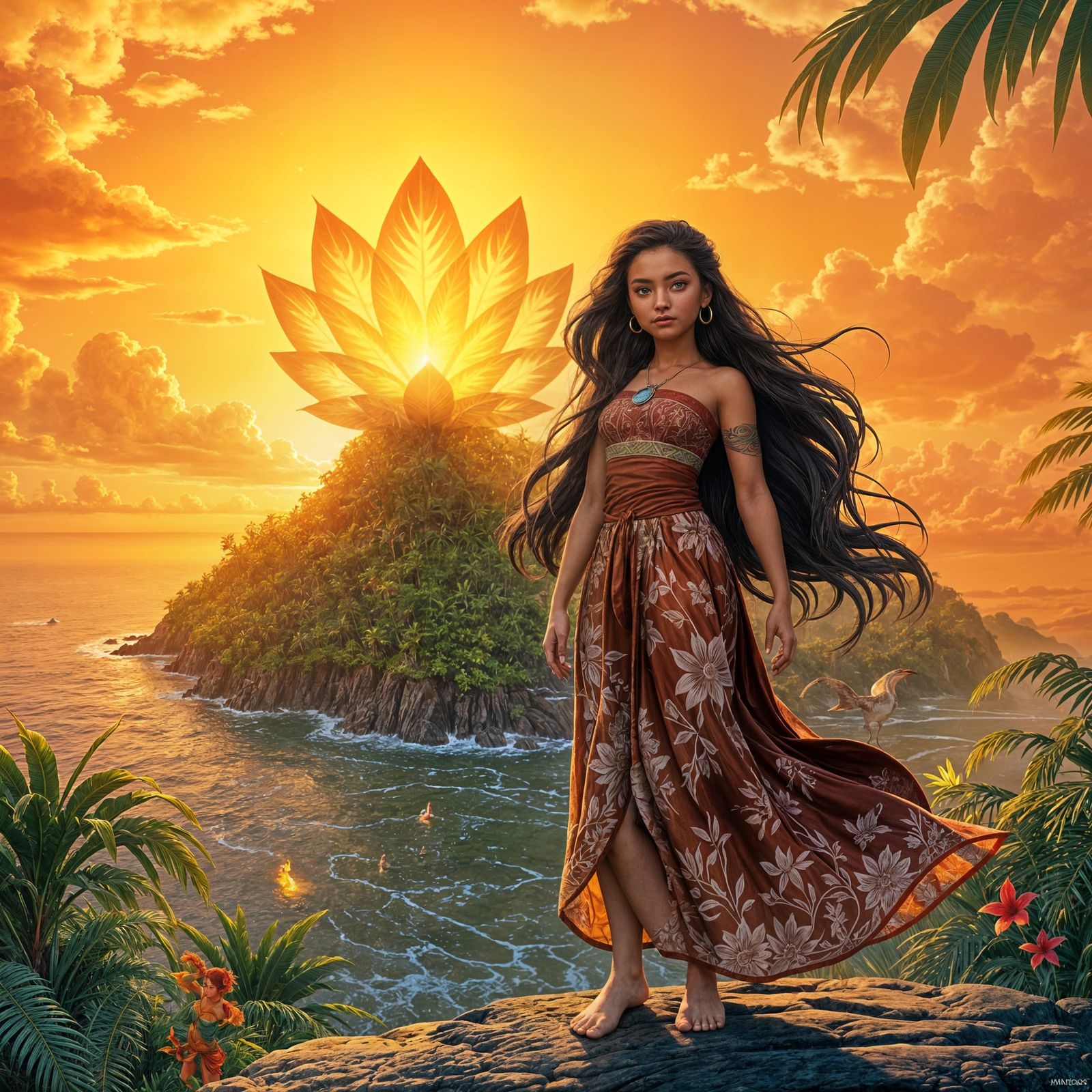 Moana and Te Fiti in Disney Animation Style