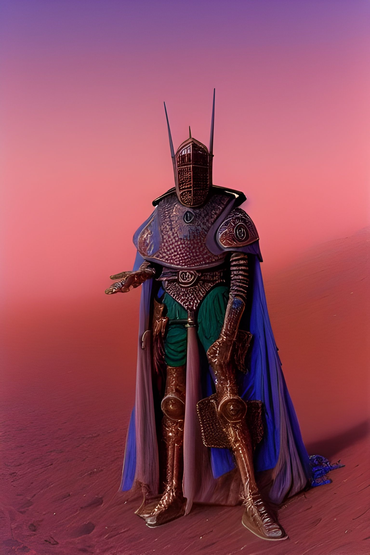 Knight in Scrap Armor in Desert Wasteland
