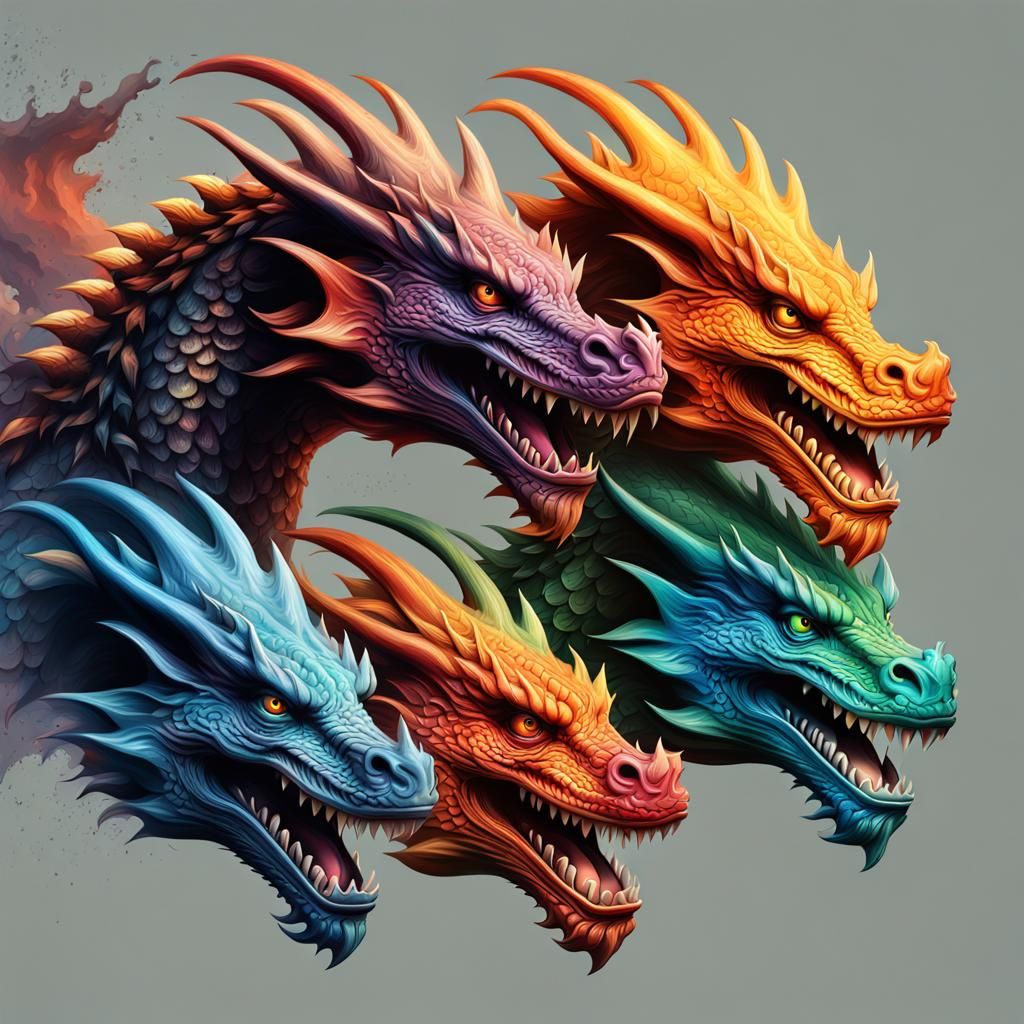 Hyperrealistic Three-Headed Dragon Splash Art