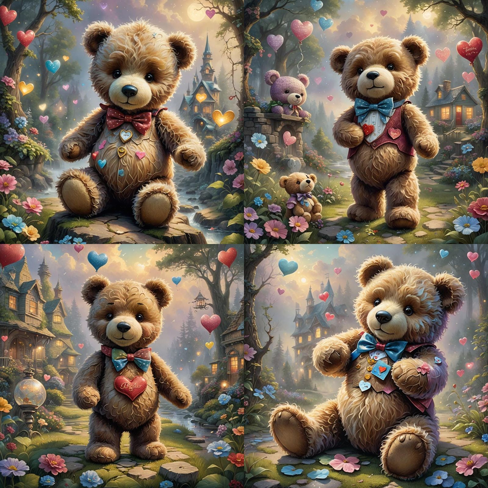Heart Patch Teddy Bear in Surreal Style